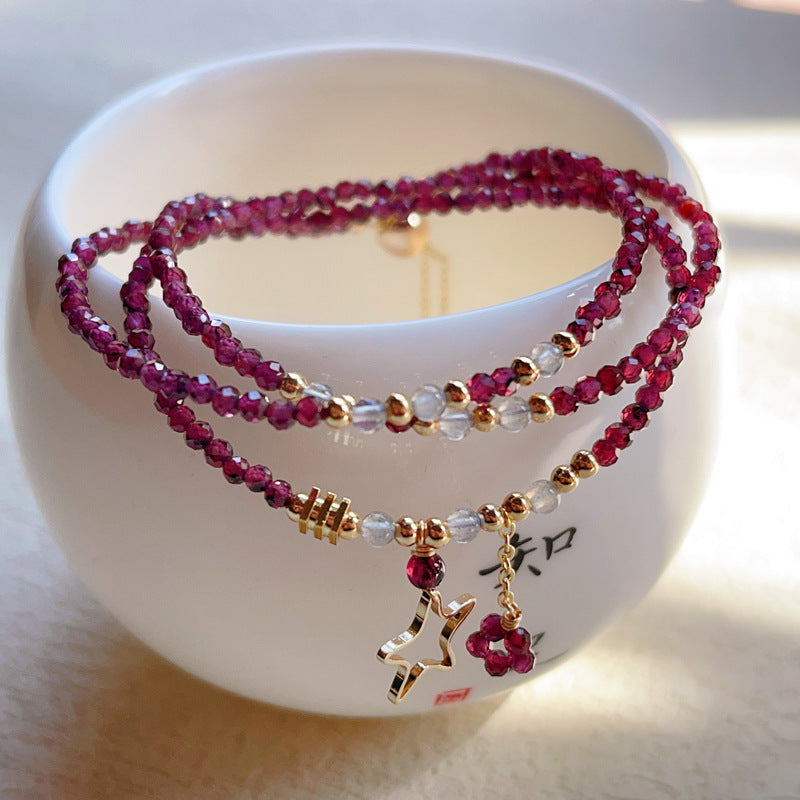 G05 Natural Faceted Garnet Triple Bracelet 2-3mm/14k medal