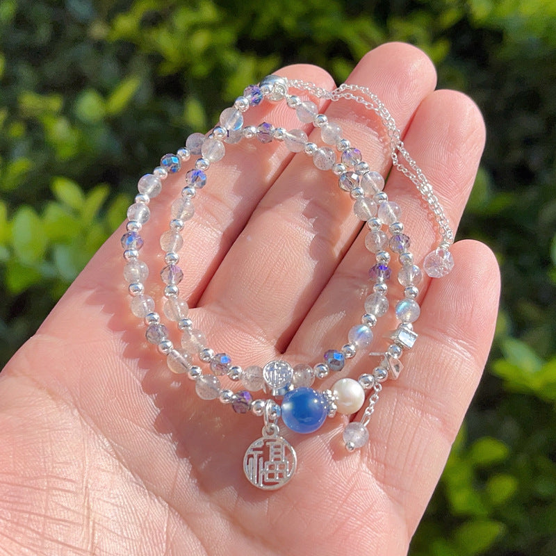 G07 Natural Moonstone Double Bracelet 5mm/14k medal