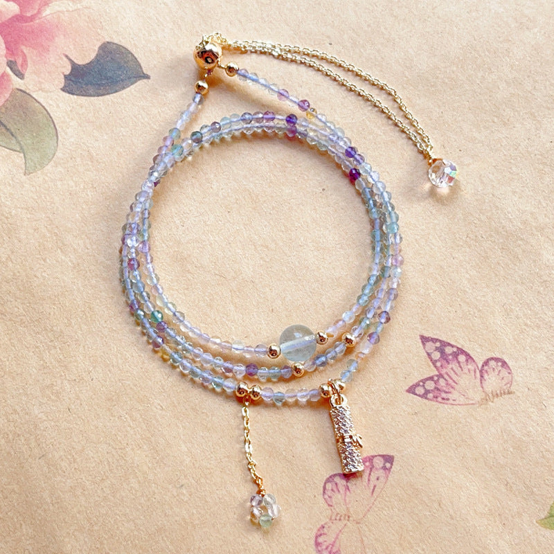 G14 Natural Faceted Fluorite Triple Bracelet 2mm/14k medal