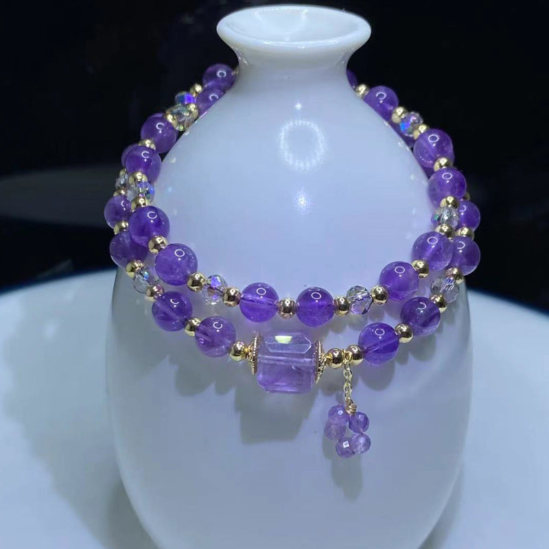 G10Natural Amethyst Double Bracelet 5mm/14k medal