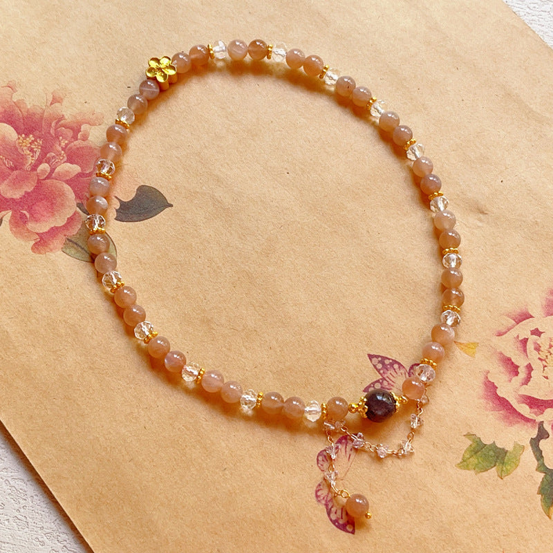 G18 Natural Sunstone Double Bracelet 6-7mm/14k medal