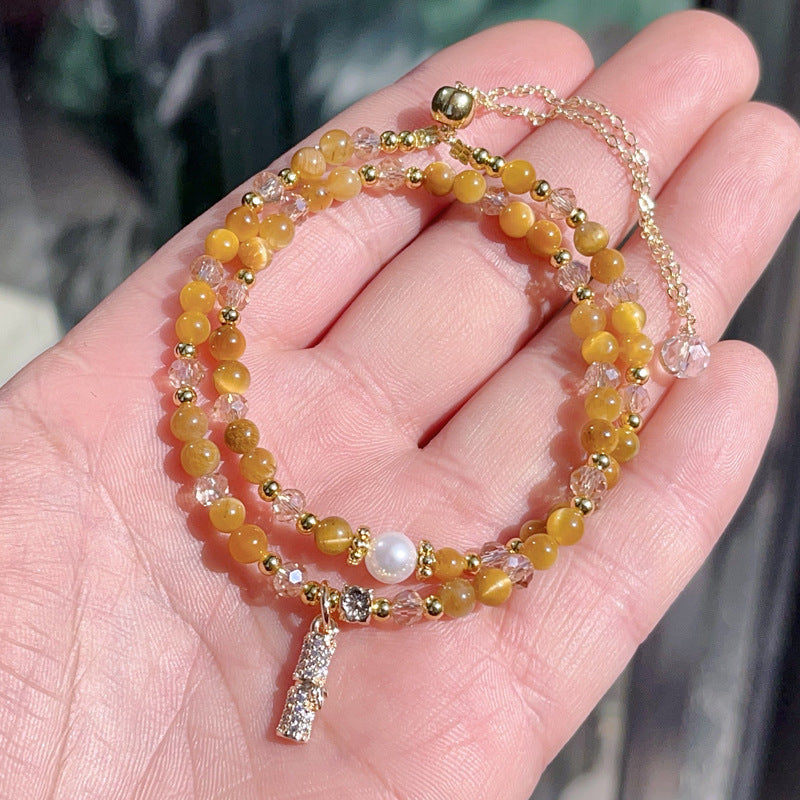 G28 Natural Golden Tiger Eye Double Bracelet 5mm/14k medal