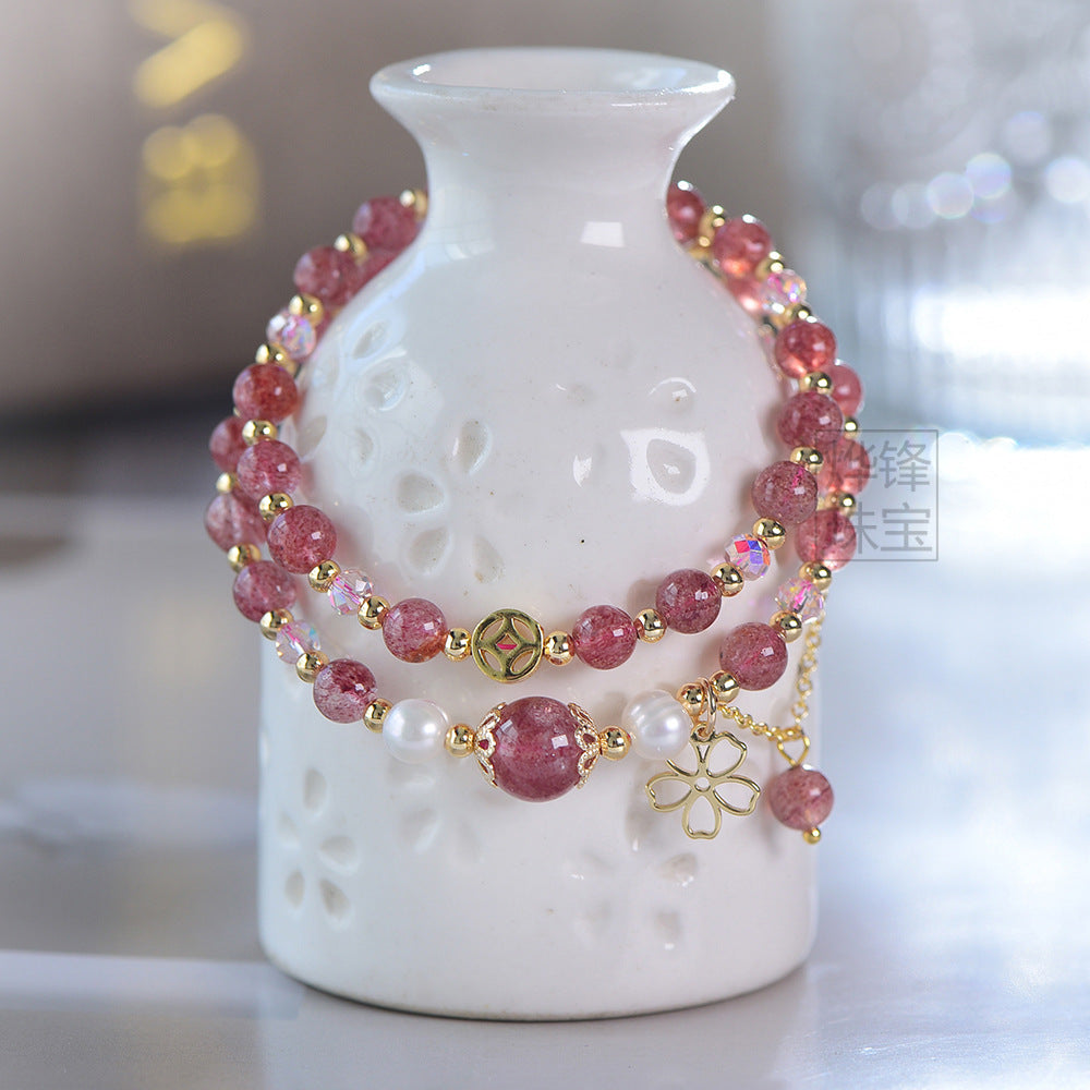 G29 Natural Strawberry Stone Double Bracelet 6mm/14k medal