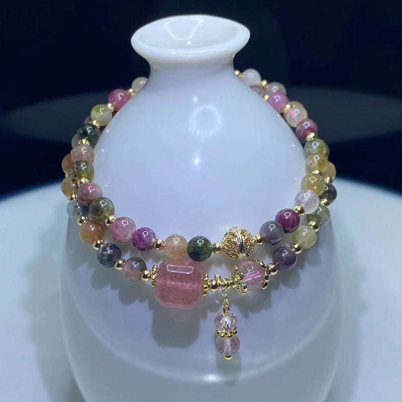 G13 Natural Tourmaline Double Bracelet 5-6mm/14k medal