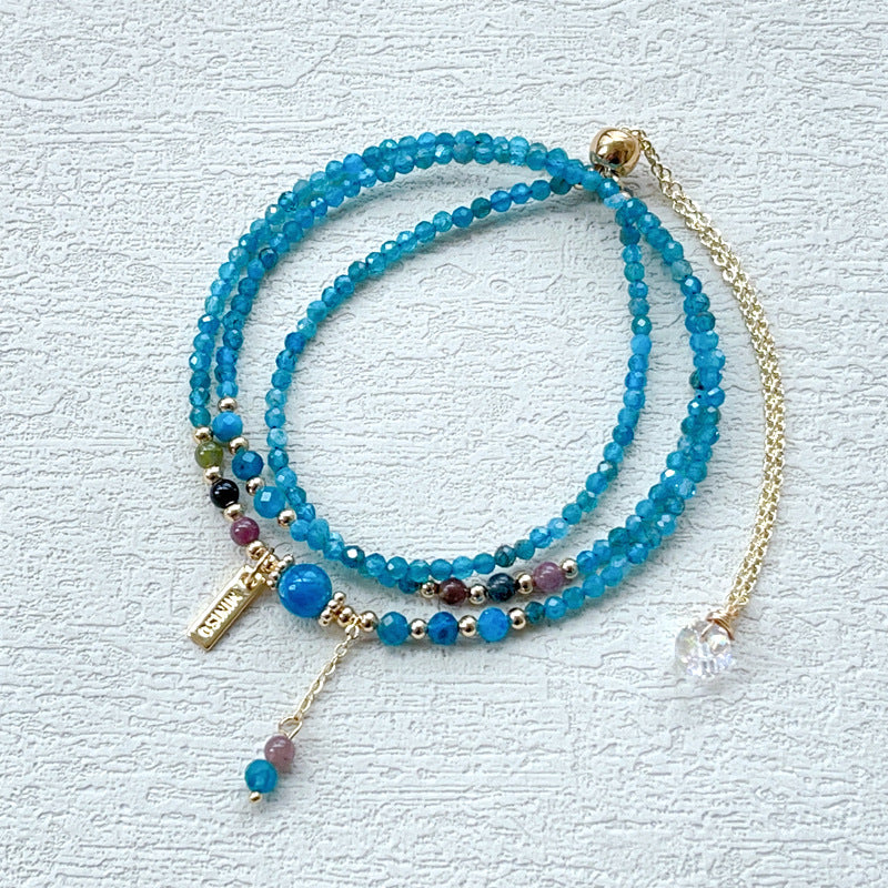 G23 Natural Faceted Apatite Triple Bracelet 2mm/14k medal