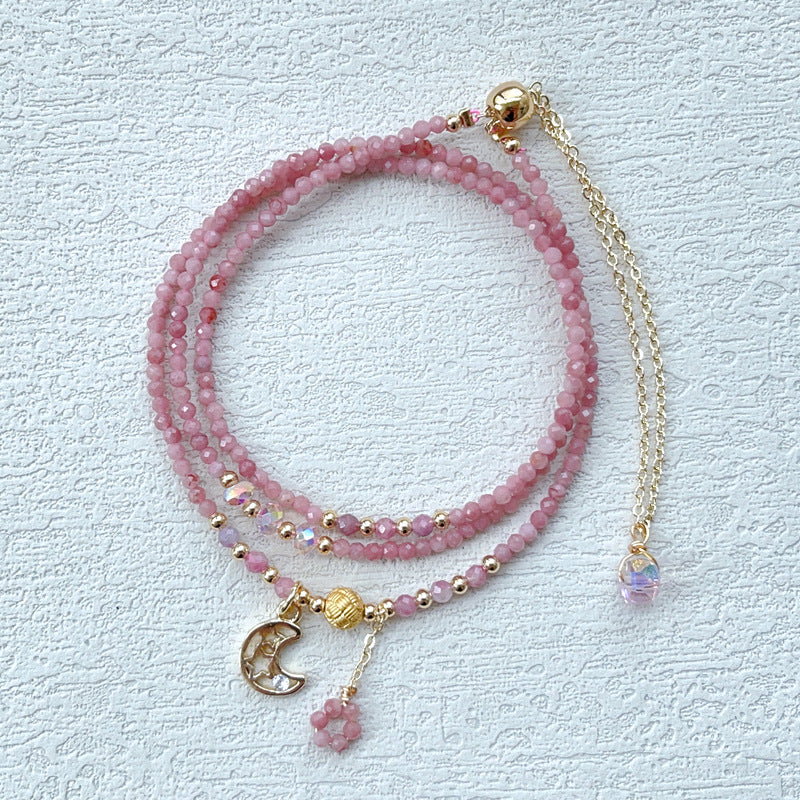 G27 Natural Faceted Pink Opal Triple Bracelet 3mm/14k medal