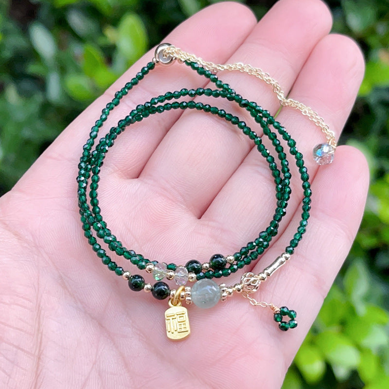 G01 Natural Faceted Green Spinel Triple Bracelet 2mm/14k medal
