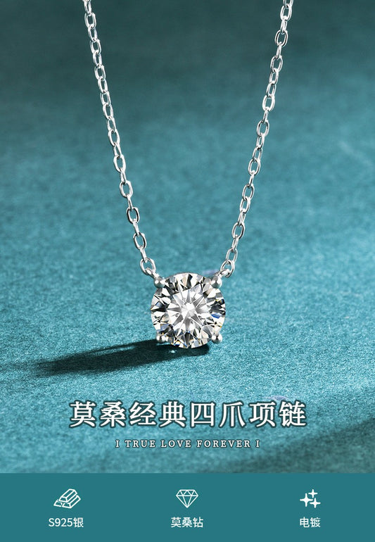 S925 Sterling Silver Moissanite Classic Necklace 1ct/2ct/3ct