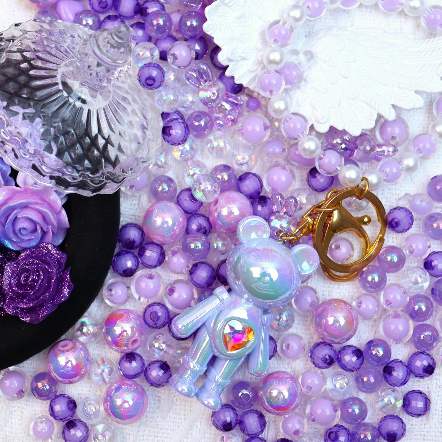 【B】~Purple Fantasy~ High Quality Acrylic Bead(16'+10') & Charms ~紫ファンタジー~高品質のアクリルビーズ(16mm+10mm)とアクセサリー