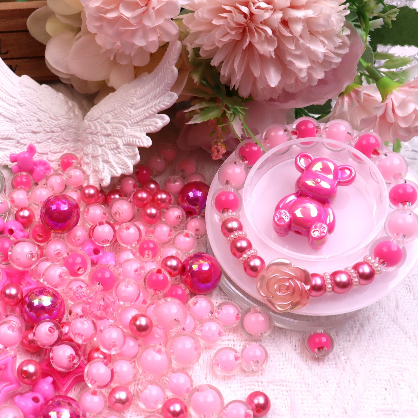 【A】~Pink Fantasy~ High Quality Acrylic Bead(16'+10'+8') & ABS Bead(8'+6') & Charms ~ピンクファンタジー~ 高品質のアクリルビーズ(16mm+10mm+8mm)とABSビーズ(8mm+6mm)とアクセサリー