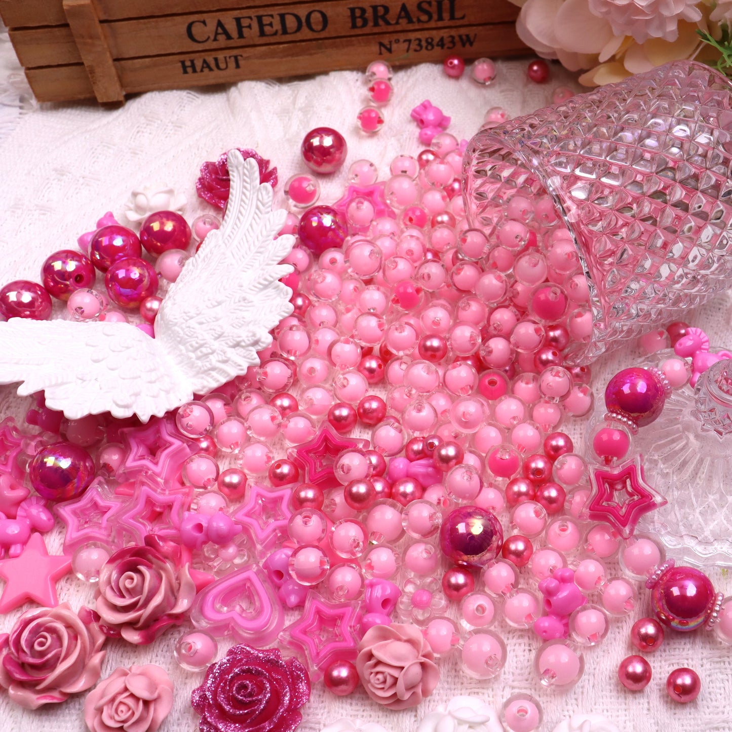 【A】~Pink Fantasy~ High Quality Acrylic Bead(16'+10'+8') & ABS Bead(8'+6') & Charms ~ピンクファンタジー~ 高品質のアクリルビーズ(16mm+10mm+8mm)とABSビーズ(8mm+6mm)とアクセサリー