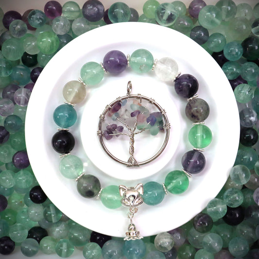 【E】Natural Fluorite Bead(10’) & Metal